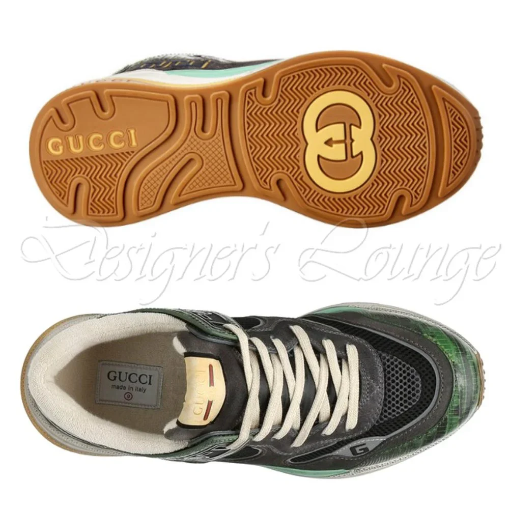 NEW GUCCI Men's ULTRAPACE Low Top Sneakers In Green Tejus Leather G 7.5 / US 8